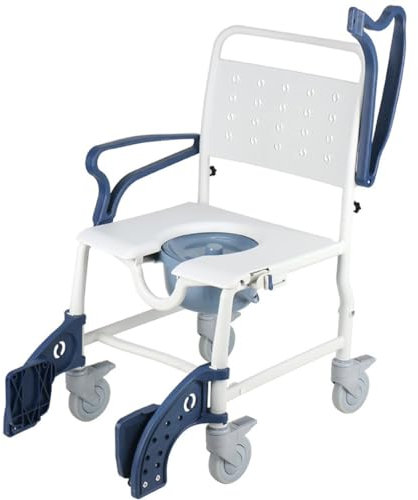 Dusch Toilettenstuhl Fahrbar Nachtstuhl,Commode Toilet Chair for Bedroom,Pflege Toilettenrollstuhl,Pedale anheben, Armlehnen anheben,WC-Stuhl A