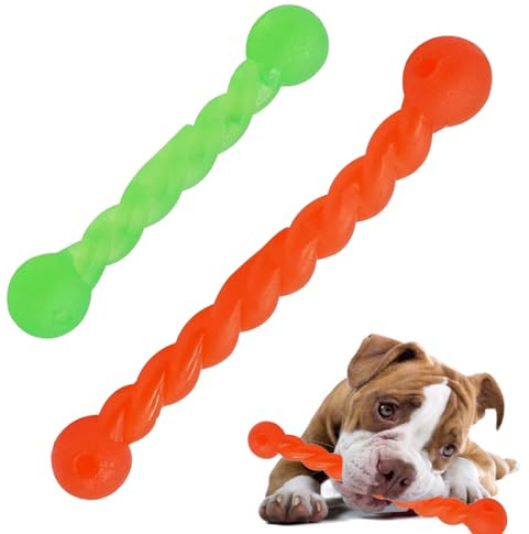 YEAPEAK Juguete Resistente para Morder, 2 Piezas Juguetes para Perros, Juguete para Mascotas, Hueso Masticable En Espiral De Goma, Juguetes para Morder para Perros Grandes, Medianos (Rojo, Verde)