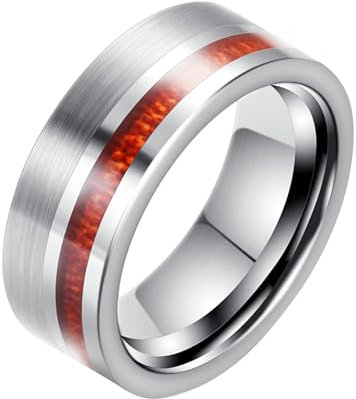 Beydodo Herren Ring Personalisiert, Wolfram Ringe 8MM Gebürstet mit Holz Freundschaftsringe Silber Ringe für Männer Größe 60 (19.1)