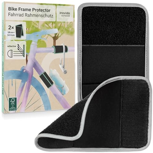 Fahrrad Rahmenschutz mit Reflektoren : 2x Rahmenschutz Fahrrad in 18 x 12.5cm mit Klett aus Neopren – Rahmenschutzfolie Fahrrad – Rahmenschutz Fahrradträger Zubehör – Lackschutzfolie Fahrrad – Inovida