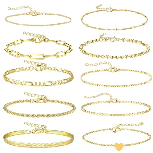 Uwiyo Gold Armband Set Damen, Stapelbare Gold Armband Boho Perlen Schale Gänseblümchen Blumen Armbänder Armreif Armkette Geschenke Schmuck für Frauen Mädchen