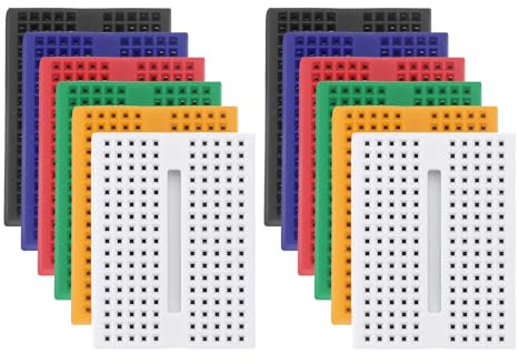 PATIKIL 12pcs Mini Breadboard, Solderless Breadboard Small Breadboard 170 Tie Points Prototype PCB Bread Board Electronics Self Adhesive Plates, SYB-170, 6 Color