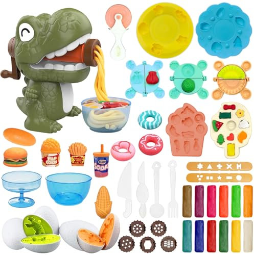 TZQFROCE Knete Zubehör Dinosaurier 47 Stück Knetwerkzeug Set für Kinder ab 2-5 Jahre DIY Knetwerkzeug