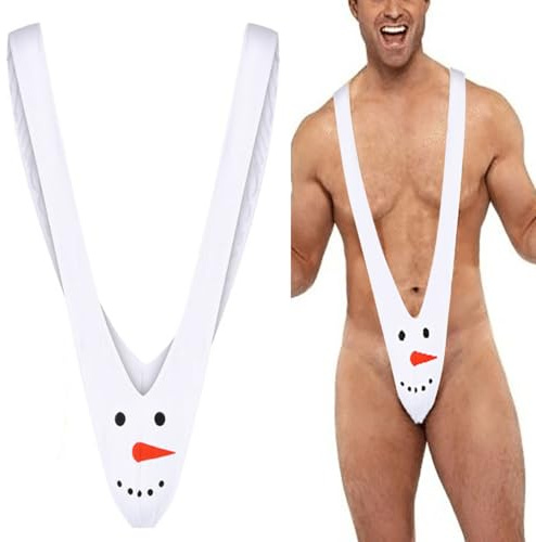 VemeFufu Perizoma Mankini Borat Costume da Bagno Uomo Sexy Suspensorio V Sling per Festa Bikini String Beachkini Spiaggia Natale Halloween, 1 Confezione A. Pupazzo di