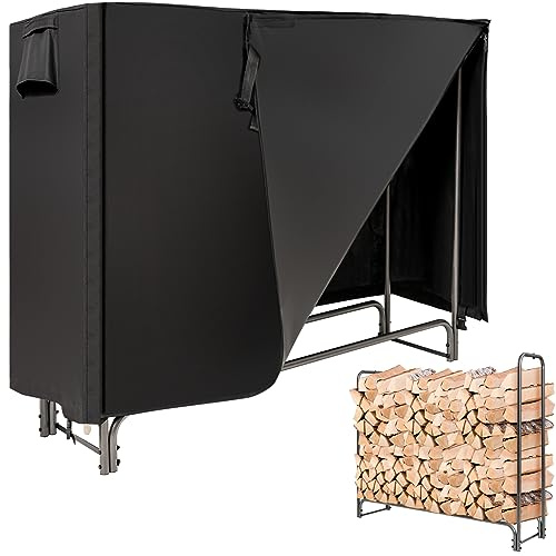 COSTWAY Kaminholzregal Aussen Metall, 153x35,5x122,5cm, Brennholzregal mit wasserdichter Abdeckung, Kaminholzständer, Feuerholzregal für Außen