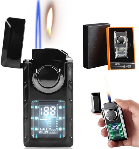 Accendino intelligente a doppia fiamma in metallo, accendino con due luci colorate trasparenti, accendino antivento con fiamma regolabile intelligente