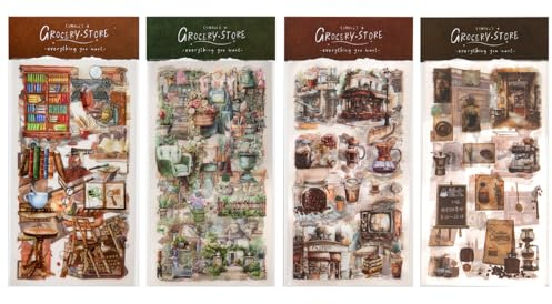 Scrapbook Stickers Set, 24 Blatt Vintage Journal Aesthetic Sticker, Retro Kaffee Ephemera Sticker Erwachsene für DIY Zubehör Fotoalbum Tagebuch Fotobuch Notizbuch Journal Kalender Selbst Gestalten