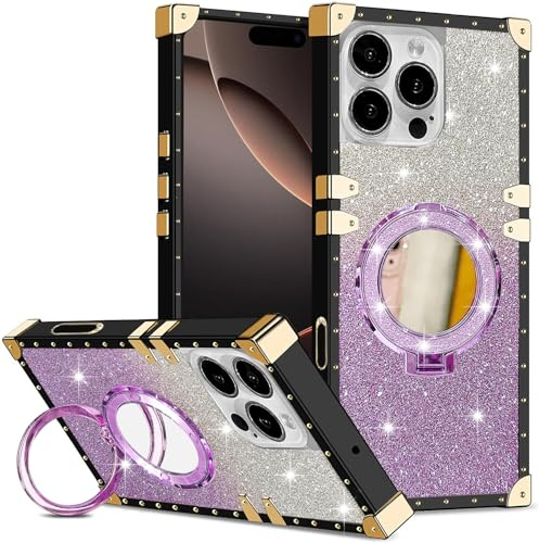 DMaos Custodia da donna per iPhone 14 Pro Max, sfumata glitterata, compatibile con Magsafe, specchio magnetico con cavalletto per iPhone14 Pro Max da 6,7, viola