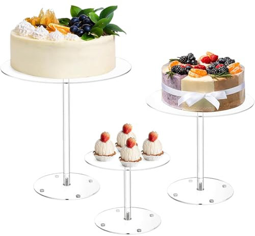 3 pezzi piatto per torte trasparente, supporto rotondo in acrilico, per decorare torte, espositore per dolci, vassoio da portata a gradini per Natale, matrimonio, compleanno