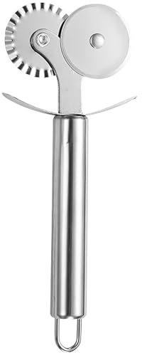 WOLMIK Rotella per tagliapizza, doppia ruota con manico lungo in acciaio inox, per ravioli e timbri, rotante, per pasta, pizza e pasticceria, utensili da cucina, accessori per la casa