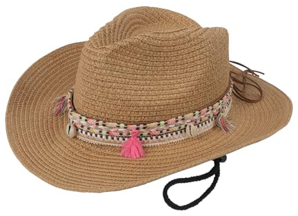Faxianther Unisex Cowboyhut Strohhut Damen Herren Sonnenhut Sommer Strandhut Panamahut Hut UV-Schutz Westernhut Mit Quaste Sommerhut Jazz Hut Verstellbare Strandmütze