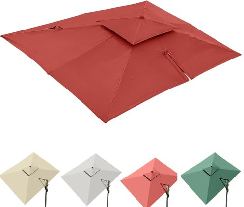 QSPNVFB Rettangolo Copertura di Ricambio per Ombrellone Piscina 3x4m 8 Nervature Baldacchino per Ombrellone Decentrato Anti-UV Telo di Ricambio per Ombrellone(Wine Red,3x4m(10' x 13') Double Top)