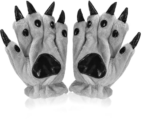 AffeGifts Katttass, pälsbjörn dinosaurie varg katt tass cosplay handskar djur hand varma handskar djurtass full mittens för kvinnor tonåringar, Färg: grå, 25,5 * 16cm
