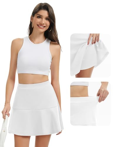 Bridesmay - Mini gonne casual da donna, a pieghe con balze, corte, a linea A, a vita alta, per pattinaggio, Y2K, gonne da festa, bianco, M
