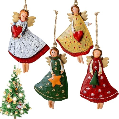 4 Ciondoli a Forma Di Angelo In Metallo, Decorazioni Natalizie Angelo In Ferro Retrò, Ornamenti Angelo In Metallo Dipinto Da 12 Cm, Per Decorazioni Di Natale