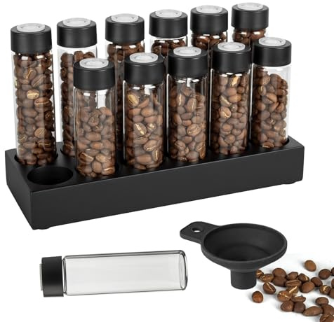 Guolich Buche Massivholzsockel Kaffeedosen 12 Röhren Kaffeebohnen | Aufbewahrung aus Holz für einzelne Portionen,Kaffeebohnen Behälter,Glasfläschchen mit Deckeln,Behälter-Displayständer