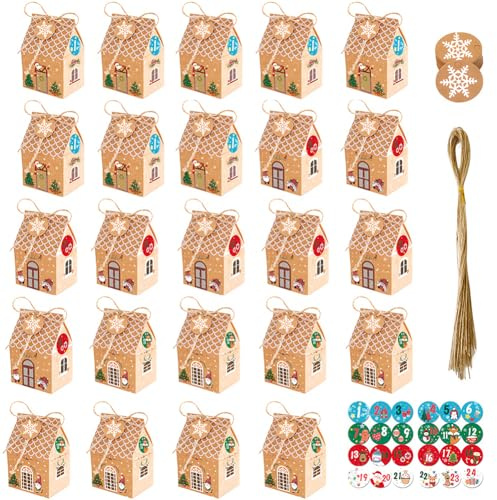 24 Pcs DIY Christmas Advent Calendar Boxes, Empty Advent Calendar Boxes to Fill Yourself, Christmas Countdown Boxes with 1-24 Number Stickers for Family and Friend