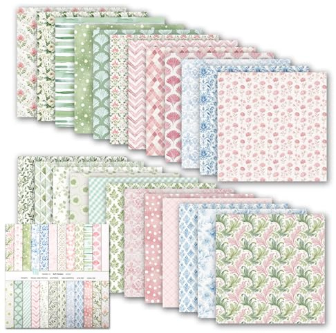 YCCOKJJ 24PCS Scrapbook Papier Boho Dekorpapier 30,5 x 30,5 cm Doppelseitiges Buntes Motivpapier Scrapbooking Blumen 24 Muster Bastelpapier für Journal Scrapbooking Fotoalbum Dekoration DIY(A)