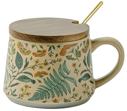 Genérico Taza De Café Floral | Taza De Té Con Tapa Y Cuchara | Vajilla Vintage De Cerámica Para Bebidas De Café Té Leche | Para Cocina Cafetería