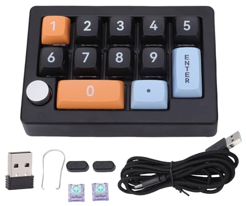 Asixxsix Clavier de Jeu mécanique 2 Touches, Clavier mécanique Macro à Une Main avec rétroéclairage RVB, 12 Touches remplaçables à Chaud avec Joystick (Black)