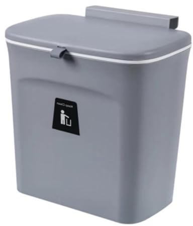 VILLFUL Poubelle Suspendue Murale Cuisine Grise avec Couvercle Compacte et Compatible Portes Jusqu’à Crochet Détachable et Anneau de Fixation pour Sacs Gain de Place pour Placards