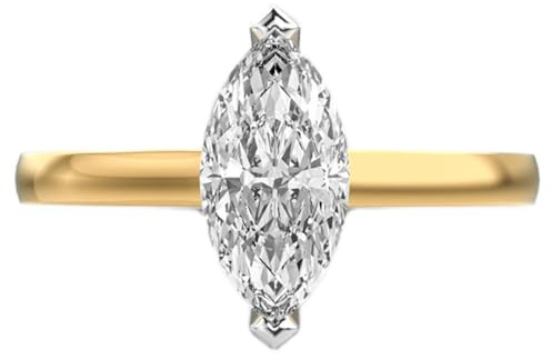 Bague solitaire classique en argent sterling 925 de la collection De La Rouge | Plaqué or | Avec moissanite, forme marquise. Bague de luxe faite main pour unisexe | WWJR_0556
