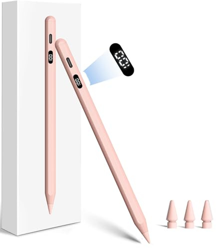 Pencil für iPad(2025-2018)：Stift für iPad mit LED-Anzeige & USB-C Schnellladeleistung - Palm Rejection & Tilt Sensitivity - Stylus Pen für i-Pad 6-11,Air 3-5/M2/M3,Pro 11/12.9/13 M4, Mini5-6 (Rosa)