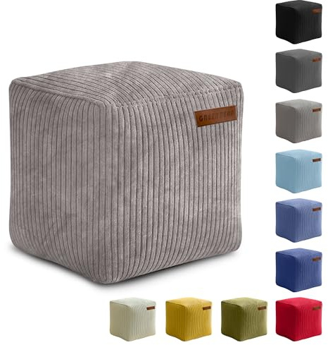 Green Bean Indoor Cord Sitzhocker Pouf Cube 40x40x40cm mit EPS-Perlen Füllung - kuschelig weich waschbar - die ideale Ergänzung zum Sitzsack für Kinder & Erwachsene - Grau