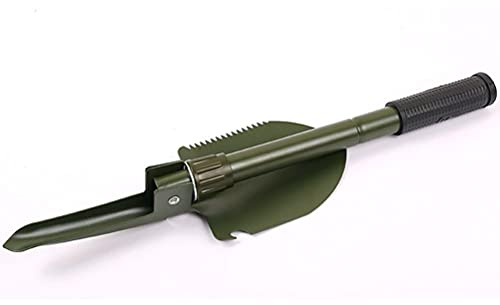KIMISS Pelle Pliante de Survie avec Sac de Rangement – ​​Pelle de Camping Multifonctionnelle Pliable en Acier au Carbone avec Outil de Retranchement Tactique (Armée Verte)