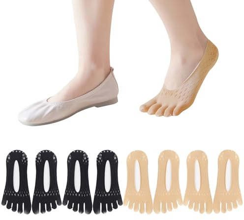 Calzini Fantasmini Donna 4 Coppie, Basso Taglio Ghiaccio Seta Calzino Corto Donna con Tacco Impugnature per l'estate Donna Dita Fodera Calzini per Mochine e Scarpe da Ginnastica UE Taglia 36-42