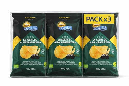 Pack 3x Patatas Fritas Gran Gourmet en Aceite de Oliva Añavieja Bio 100 g | 3 Bolsas de 100 g (Total 300 g) | Chips Ecológicas Crujientes