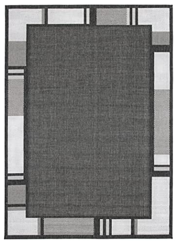 andiamo In- & Outdoor Teppich Louisville moderner Webteppich Bordüre vollständig umkettelt Flachgewebe 120 x 170 cm anthrazit/silber