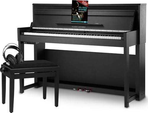Classic Cantabile UP-1 SM E-Piano Deluxe Set (inklusive Pianobank, Kopfhörer und Klavierschule, Dämpfersimulation, MP3-Recorder, Mic In, OLED Display, 40 hochwertige Sounds, 3 Pedale) schwarz
