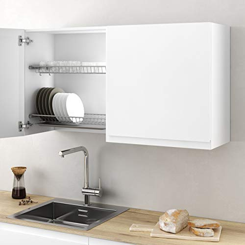 Kit Escurridor de Platos y Vasos de Acero con Bandeja Recoge Aguas para Mueble de Cocina, Ancho 765 mm