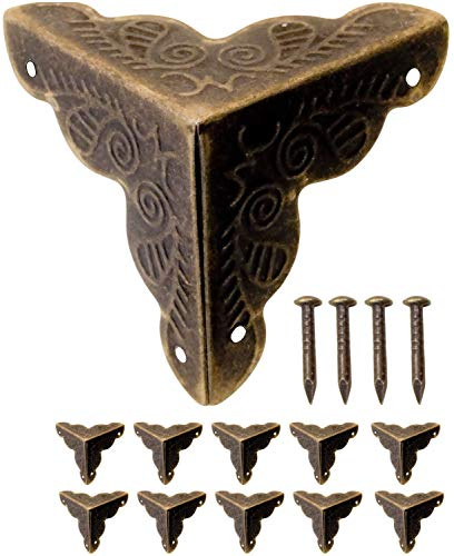 FUXXER 10x Antike Möbel-Ecken, Metall Kantenschutz für Kisten & Truhen, Vintage Bronze 25mm