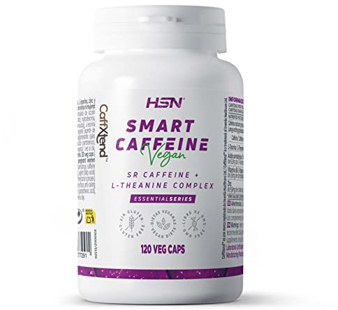 Cafeína con Teanina de HSN | 120 Cápsulas Vegetales Smart Caffeine Pastillas para Estudiar y Concentración de Efecto Prolongado | Nootrópico Natural | No-GMO, Vegano, Sin Gluten