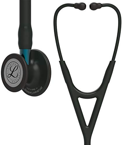 3M Littmann Cardiology IV Fonendoscopio para diagnóstico, campana de acabado negro, tubo y auricular en color negro y vástago azul, 68,5 cm, 6201