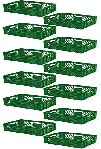 BRB 12x Eurobehälter/Stapelkorb durchbrochen, PE-HD, Industriequalität, lebensmittelecht, LxBxH 600x400x150 mm, grün