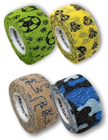 LisaCare självhäftande sårförband - elastiskt, vattentätt, damm-, fett- och smutsavvisande plåster - färgglatt med motiv - 4 rullar á 2,5cm x 4,5m (2,5cm, pojkar)