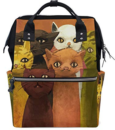 Big Joke Wickelrucksack mit süßem Katzen-Muster, multifunktional, große Kapazität, Wickeltasche, Reißverschluss, lässig, stylisch, für die Reise