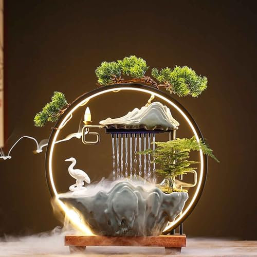 SUPBEI Fontaine d'eau de Table avec LED Light Mist, Backflow Incense, Petite Fontaine de Cascade de Bureau, pour la méditation, intérieur Zen Decor pour Le Bureau, Salon ou Chambre à Coucher,D