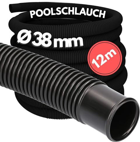 Kalitec 12m Formstabiler Poolschlauch 38mm Schwarz I Flexibler Schwimmbadschlauch I UV-stabil I Hochwertiger Poolpumpe Schlauch I Chlorbeständig