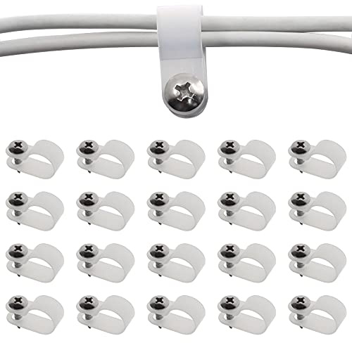 Bonsicoky 50Pcs 1/2 Inch Rope Light P-Style Clips with Screws, Cable Clip Wire Clamp Cable Organizer Cord Holder for Wire Management