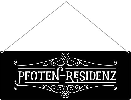 Türschild Haustiere mit Spruch - Pfotenresidenz - Wetterfestes Metallschild für außen - Geschenk für Haustierbesitzer - Querformat 24 x 9 cm, matt