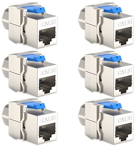 NAUC 6x CAT8 Keystone RJ45 Modul Buchse 2000 MHz 40Gbit vollgeschirmt werkzeuglos Kupplung Netzwerkkabel Einbaubuchse für Verlegekabel Patchpanel Netzwerkdose