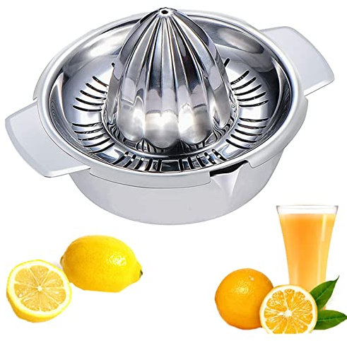 AJEYPMZ spremiagrumi, spremiarance Manuale in Acciaio Inox, spremiagrumi Manuale con colino e Contenitore,Silver,12 * 5cm