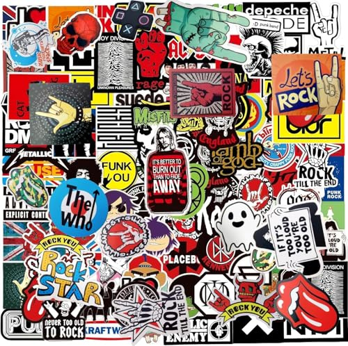 Rock and Roll 100PCS Trendy Music Band Stickers Packs for Adults Teens, Vinyl Waterproof Cool Punk Stickers Graffiti Decals for Skateboard, Computer, Scooter, Laptop, Snowboard, Guitar