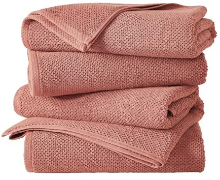 Great Bay Home 100% Cotton 4 Pack 54x27 Bath Towel Set - Absorbent, Quick-Drying, Durable Towels for Bathroom Decor - Low-Twist, Two-Ply Fibers (Desert Rose)