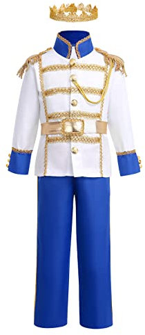 Odizli Kinder Junge Ritter Cinderella Prinz Kostüm Krone König Verkleidung Anzüge Halloween Weihnachten Karneval Geburtstag Maskerade Party Cosplay Faschingskostüme Königsblau 10-12 Jahre