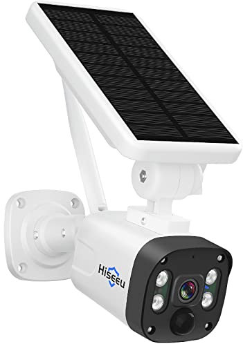 Hiseeu 4MP Caméra de Surveillance WiFi Extérieure sans Fil Solaire, Caméra IP sur Batteries, Vision Nocturne en Couleur Détection PIR, Alarme Sirène Audio Bidirectionnel, IP66 Compatible Kit